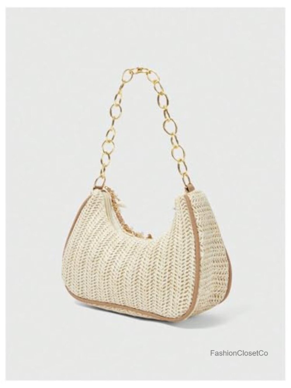 Boho Seashell Starfish Straw Shoulder Handbag with Chain Strap - Picture 3 of 6